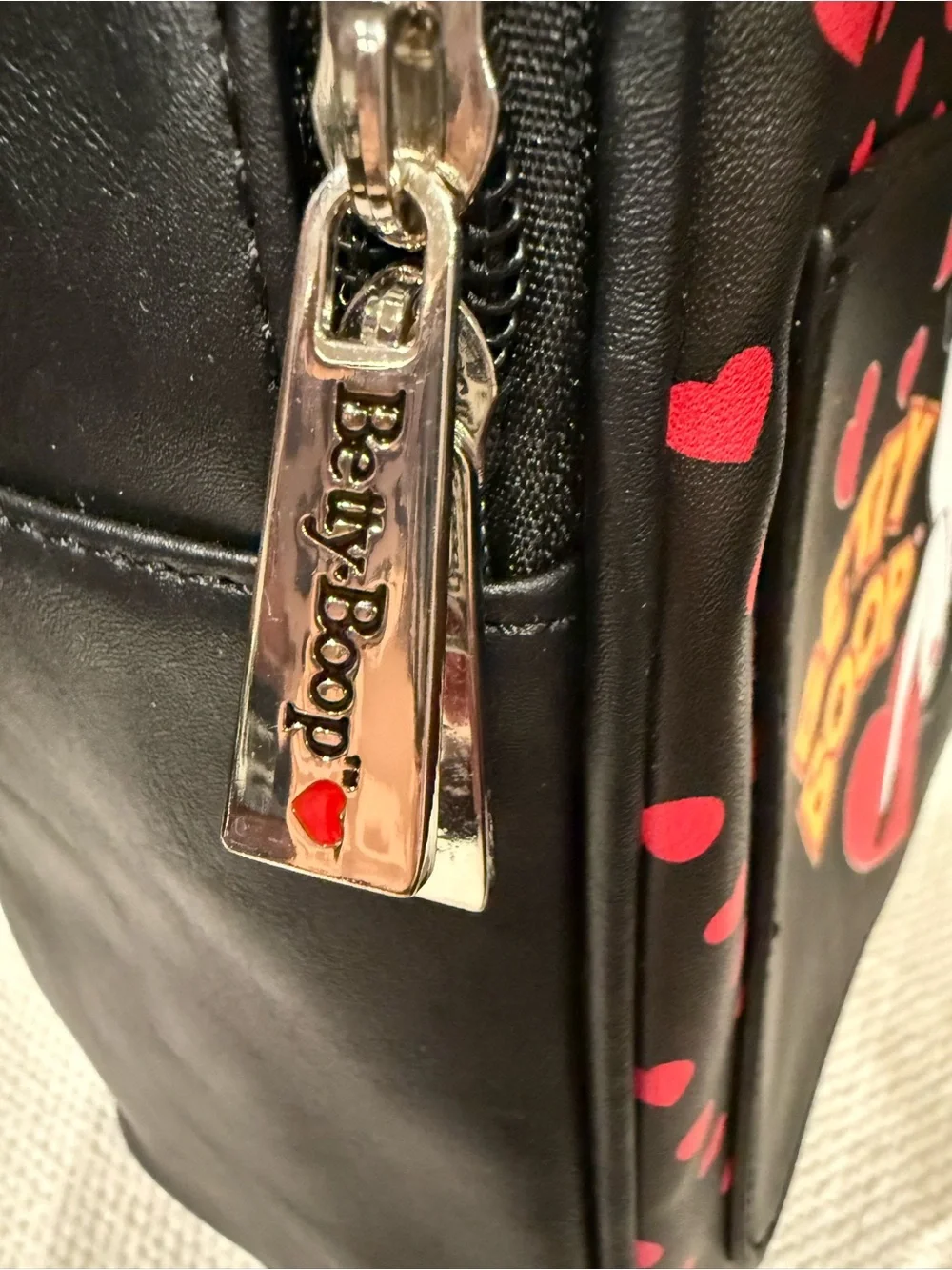 Betty Boop Black Mini Backpack with Red Heart Print *NWT